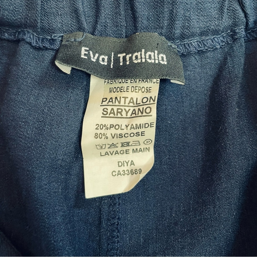 Eva Tralala Viscose Blue Crop Pants Made in France Size L - Picture 6 of 9